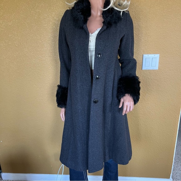 KC Collections Lambswool Faux Fur Embellished Long Coat - Picture 8 of 12